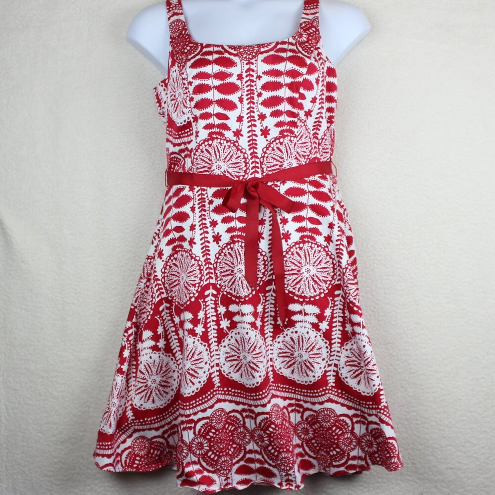 Red and White Floral Dress